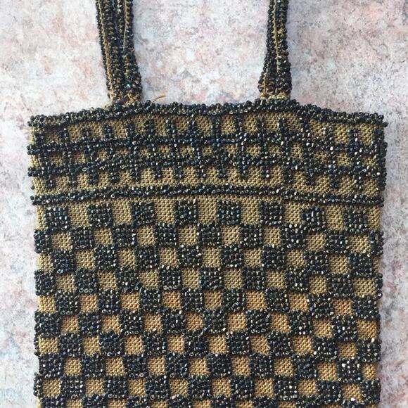 Vintage beaded fringe checkerboard mini purse bag - Picture 3 of 6